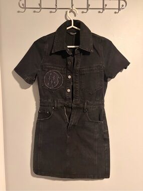 Disturbia Invictus Denim Mini Shirt Dress Black Denim